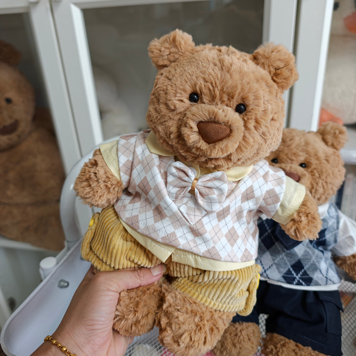 Handmade Cute Teddy Bear Academy Style 3-Piece Outfit Set (Clothing Only, Plush Toy Not Included)