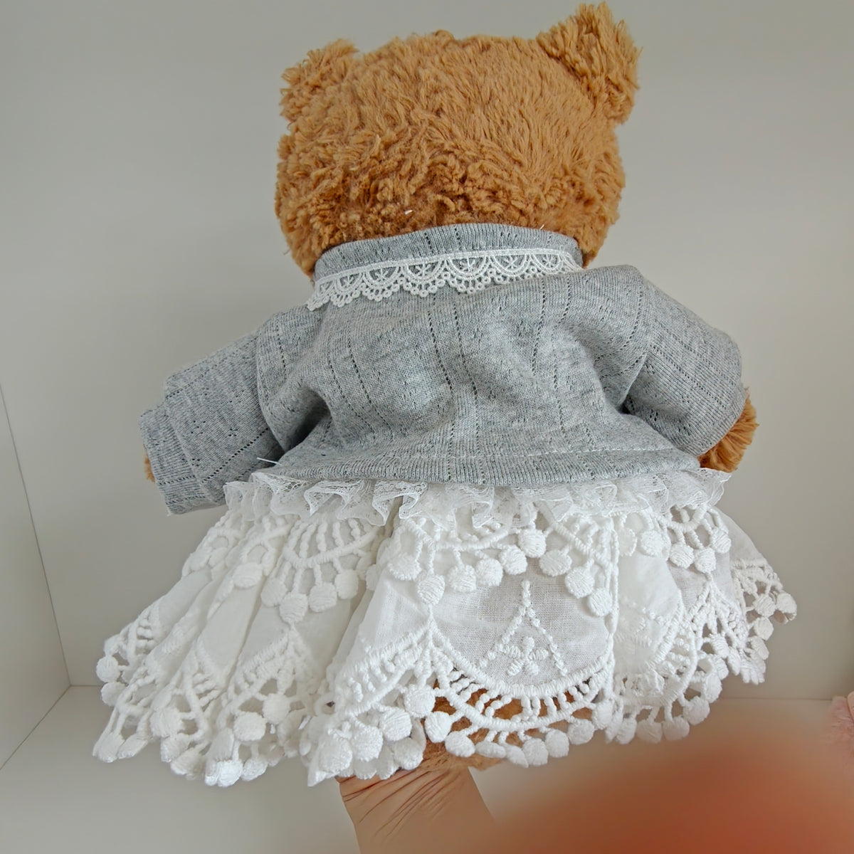 Handmade Cute Teddy Bear Cardigan & Lace Skirt Outfit Set (Clothing Only, Plush Toy Not Included)