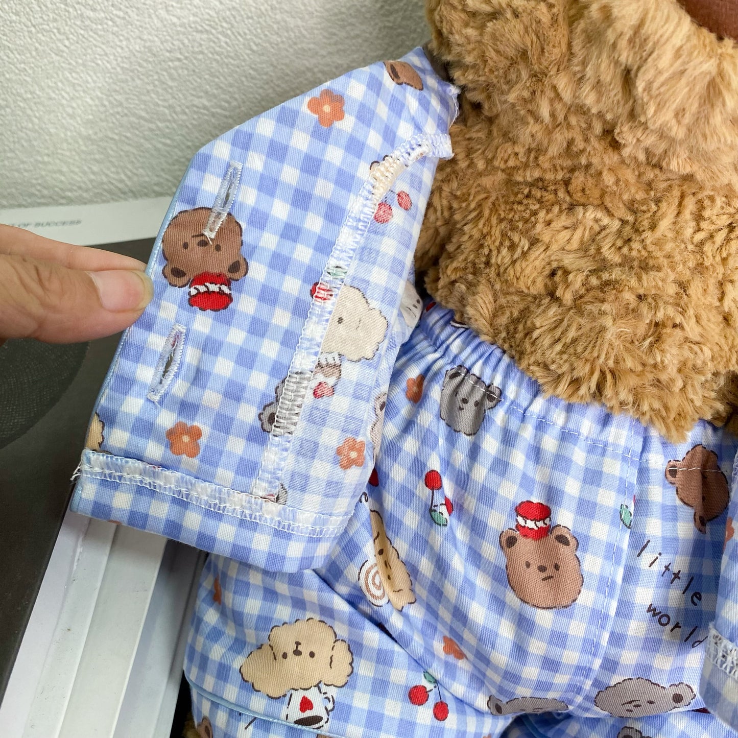 Cute Plaid Cartoon Pajama Set for Plush Bears (Clothing Only, Bear Not Included)