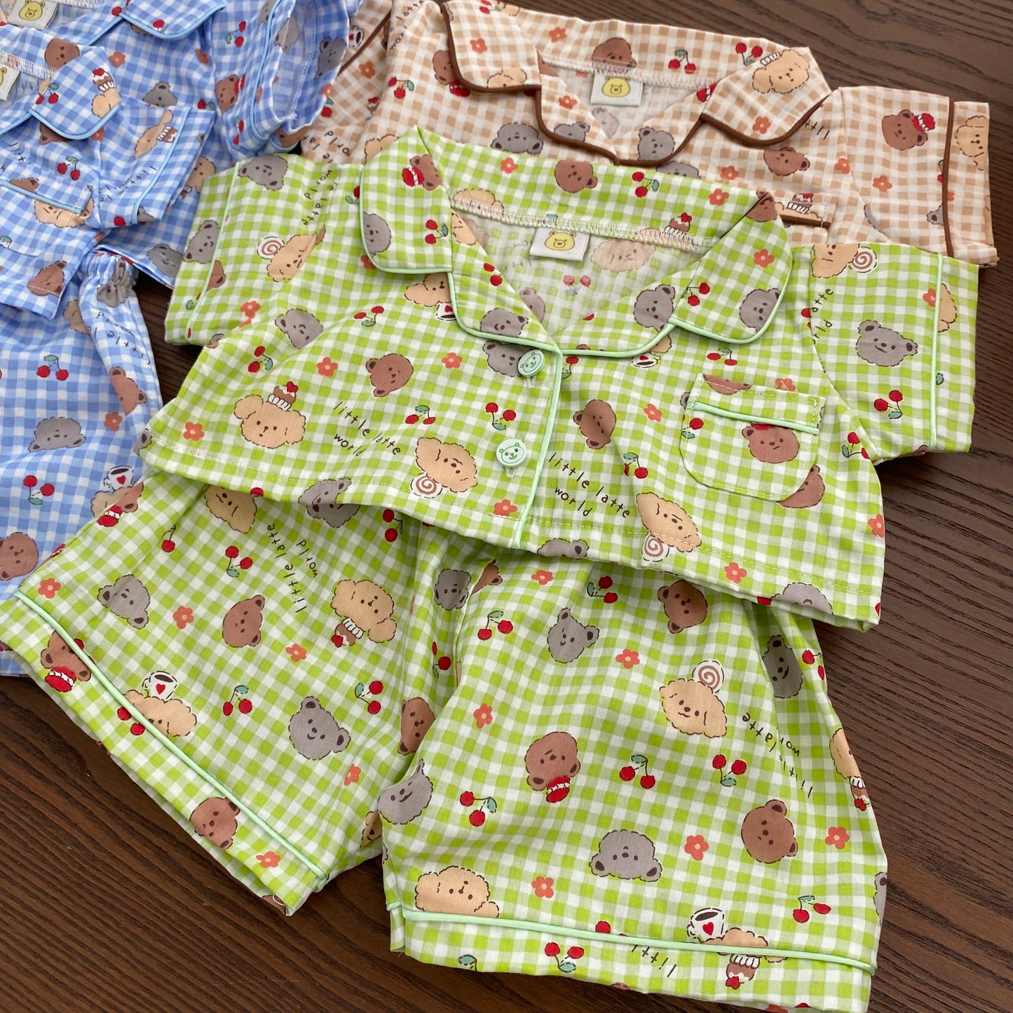 Cute Plaid Cartoon Pajama Set for Plush Bears (Clothing Only, Bear Not Included)