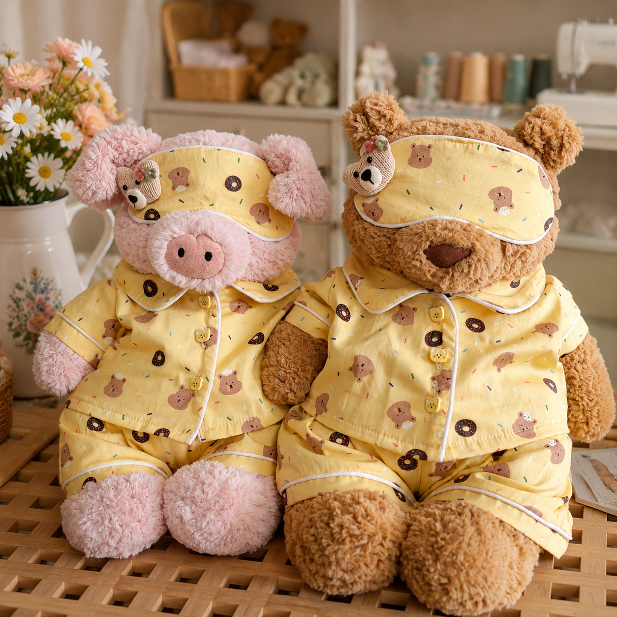 Handmade Teddy Bear Pajama Set with Sleep Mask | Plush Bear Clothes Only