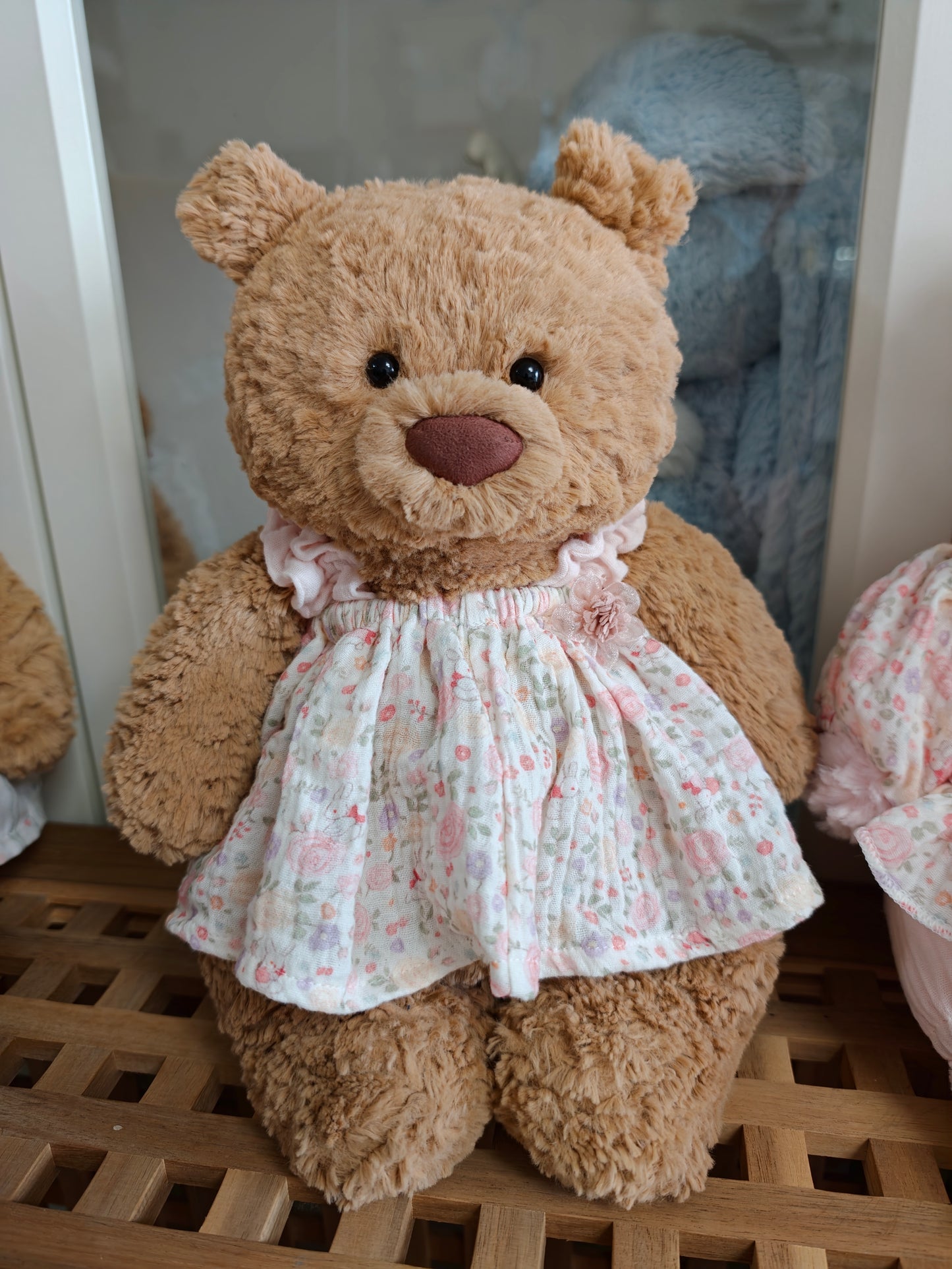 Cute Soft Teddy Bear Floral Dress Outfit Set – Clothes Only