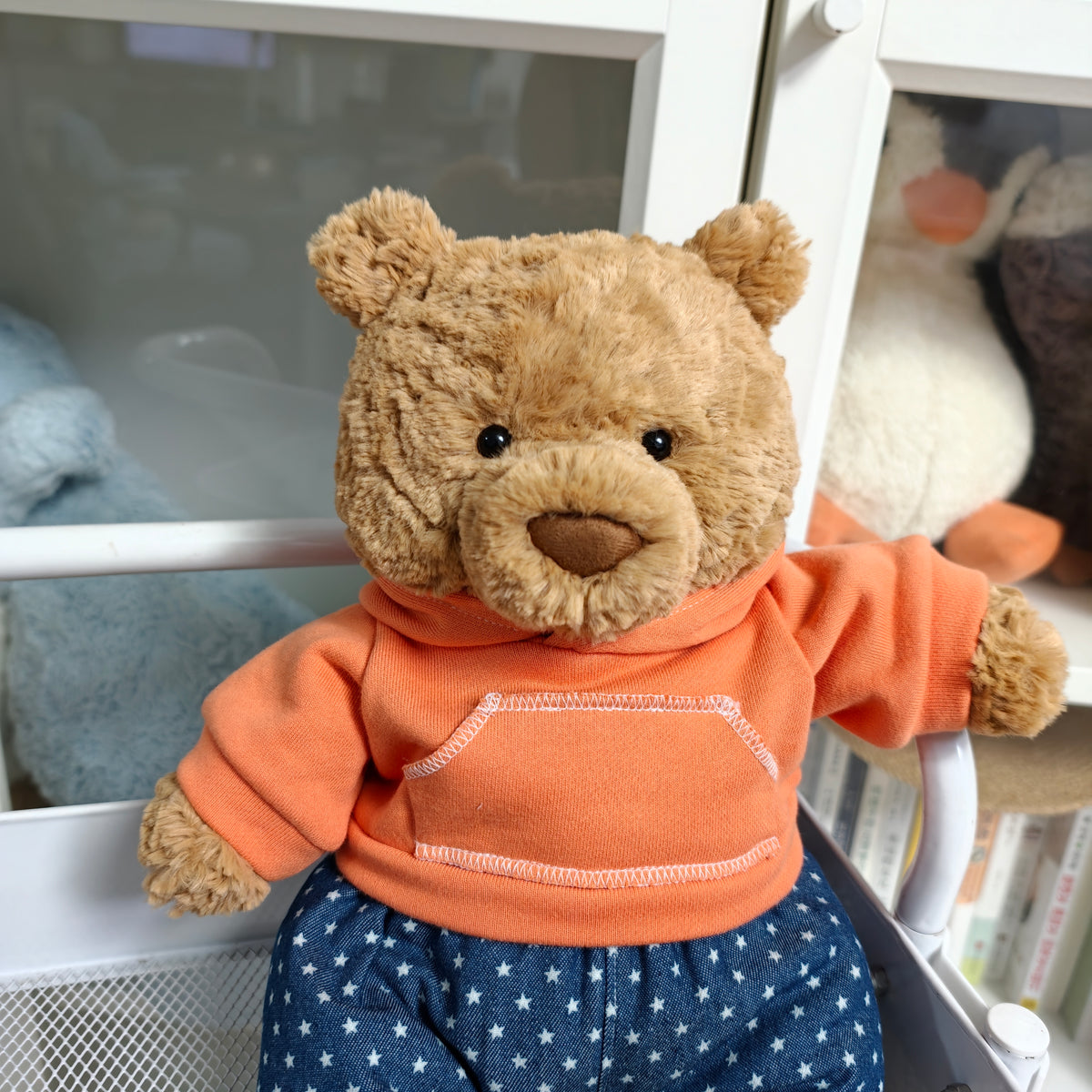 Handmade Cute Teddy Bear Hoodie & Star Shorts Set (Clothing Only, Plush Toy Not Included)