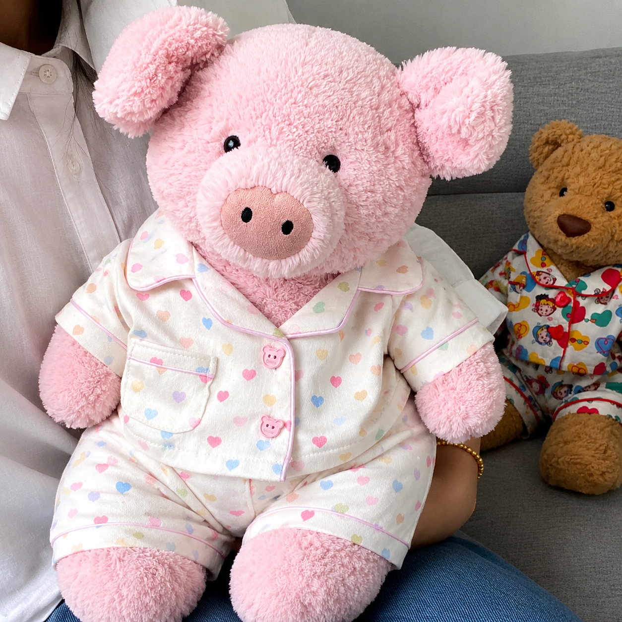 Handmade Cute Teddy Bear Pajama Set, Heart Pattern Top & Shorts, Plush Toy Clothes Only