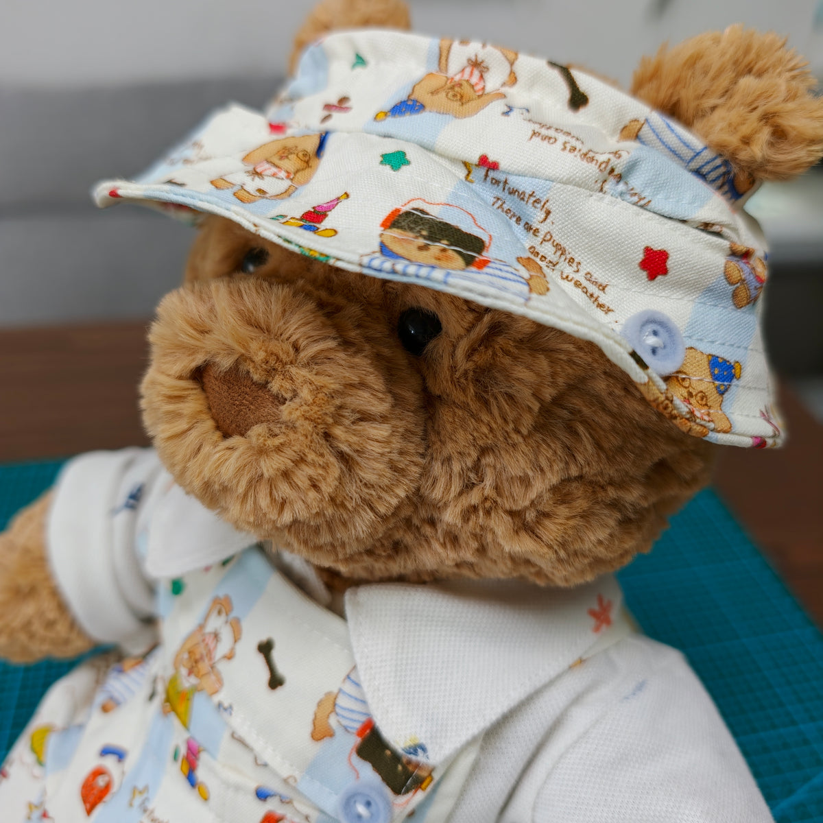 Handmade Cute Teddy Bear Overalls 3-Piece Outfit Set with Hat (Clothing Only, Plush Toy Not Included)