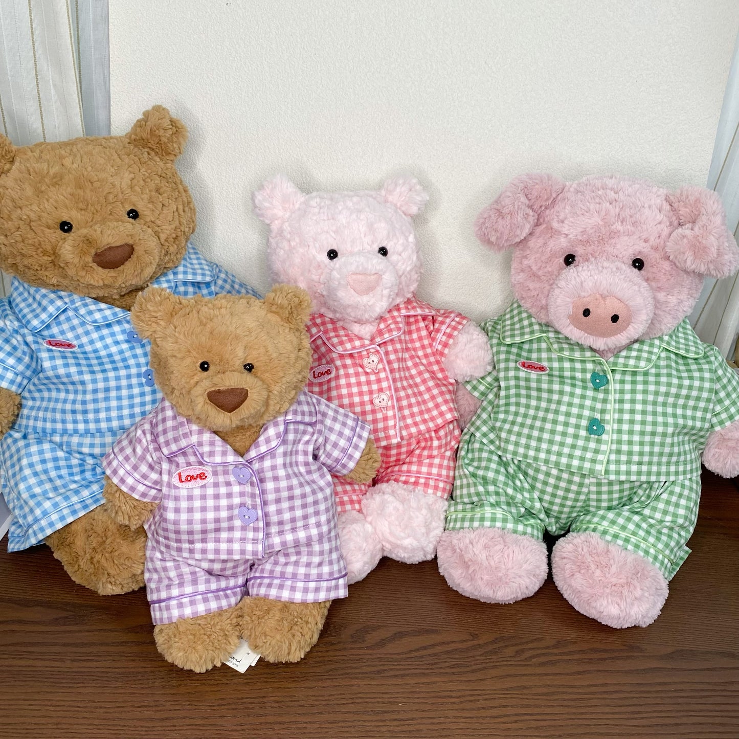 Cute Plaid Cartoon Pajama Set for Plush Bears (Clothing Only, Bear Not Included)