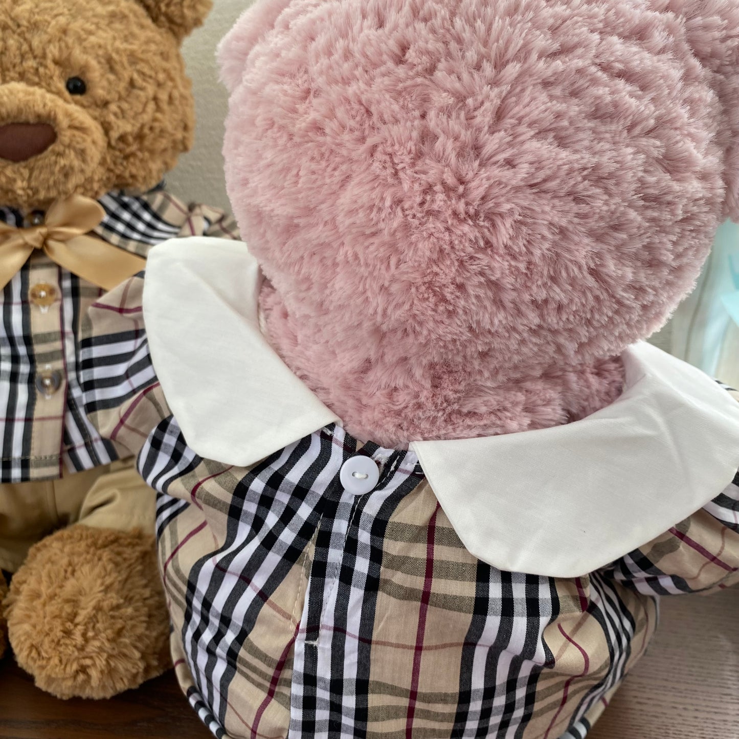Handmade Plaid Shirt & Dress Outfit Set for Plush Bear and Pig | Teddy Bear Clothes Only