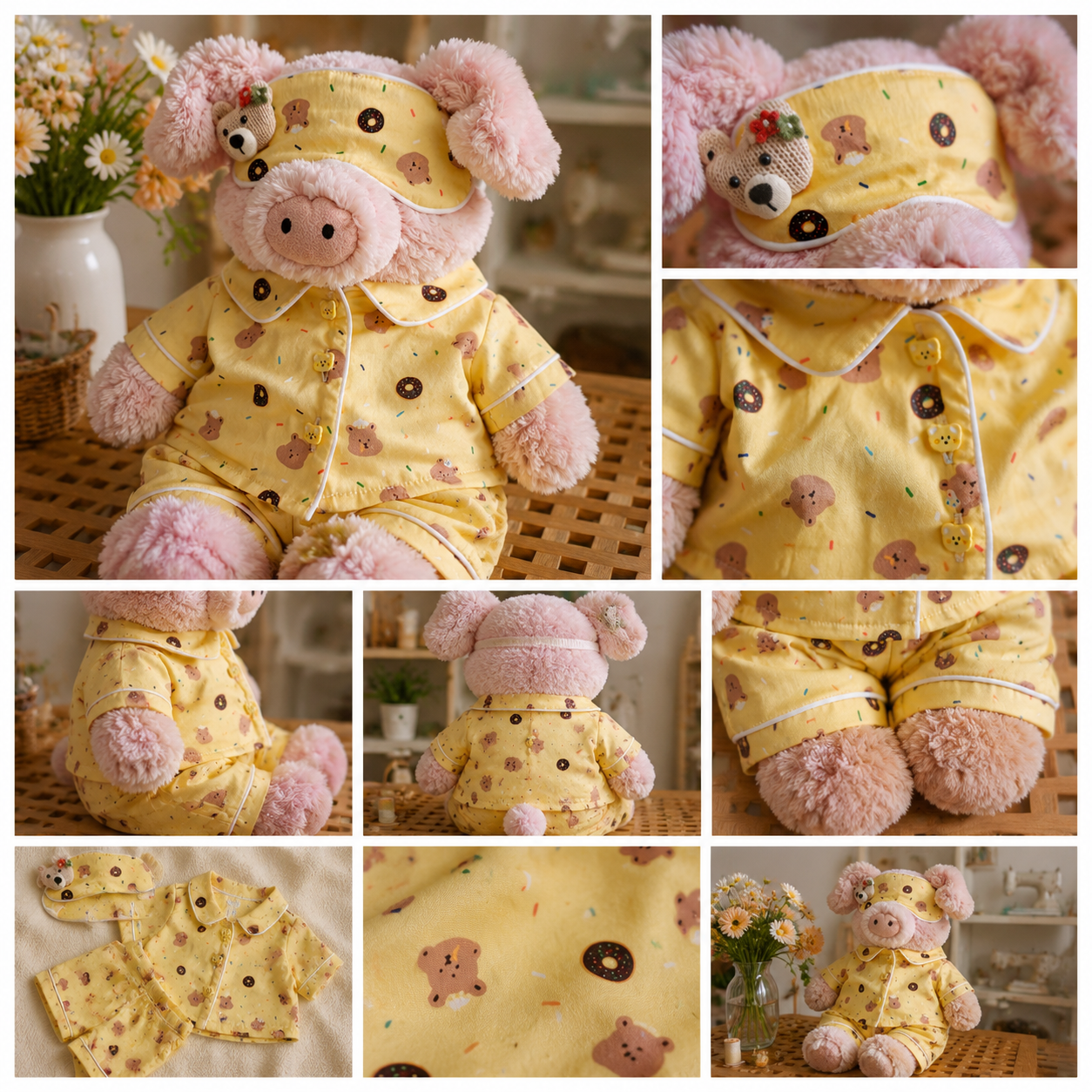 Handmade Teddy Bear Pajama Set with Sleep Mask | Plush Bear Clothes Only