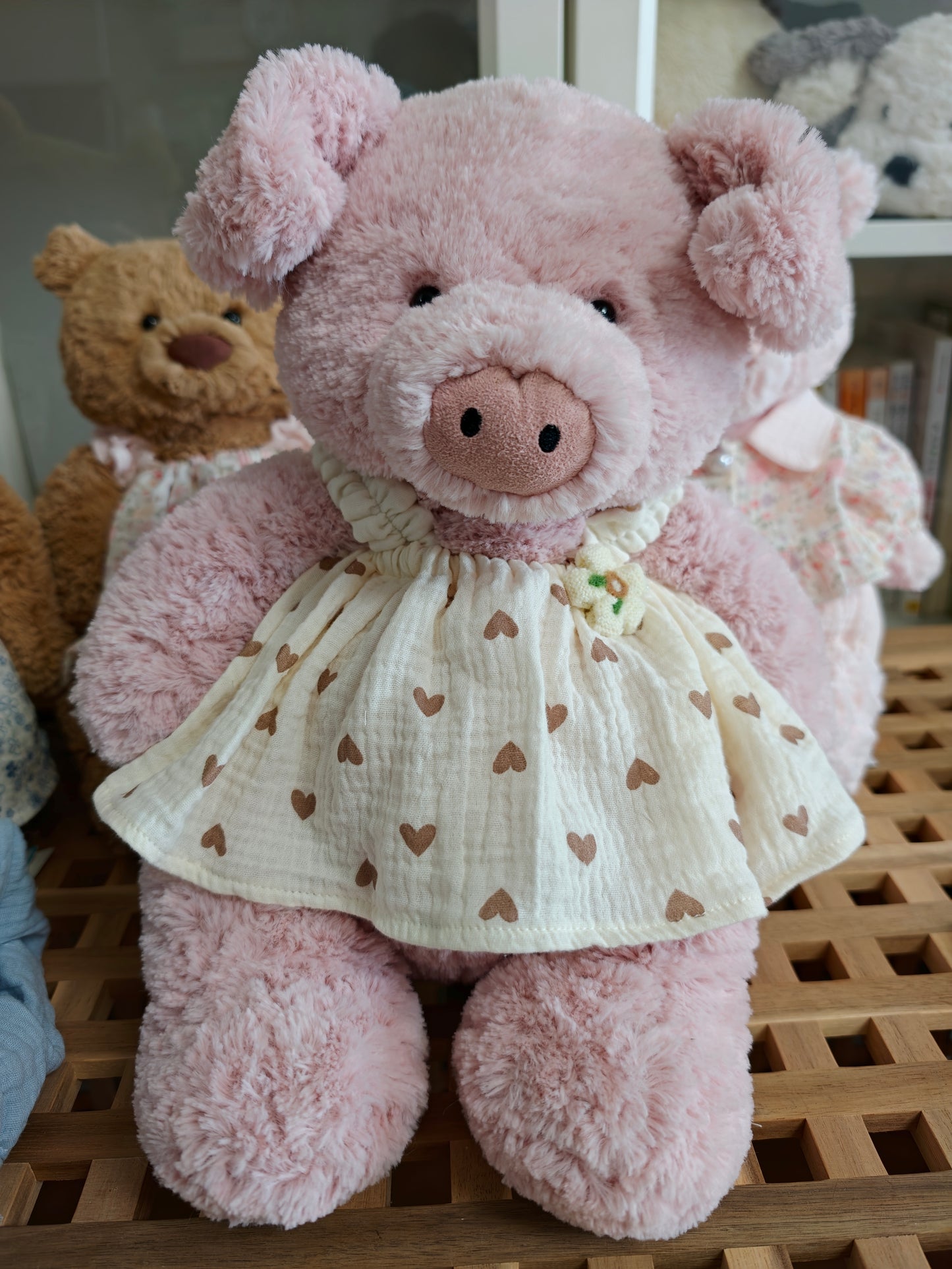 Cute Soft Teddy Bear Floral Dress Outfit Set – Clothes Only