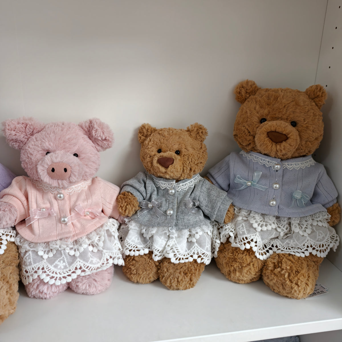 Handmade Cute Teddy Bear Cardigan & Lace Skirt Outfit Set (Clothing Only, Plush Toy Not Included)