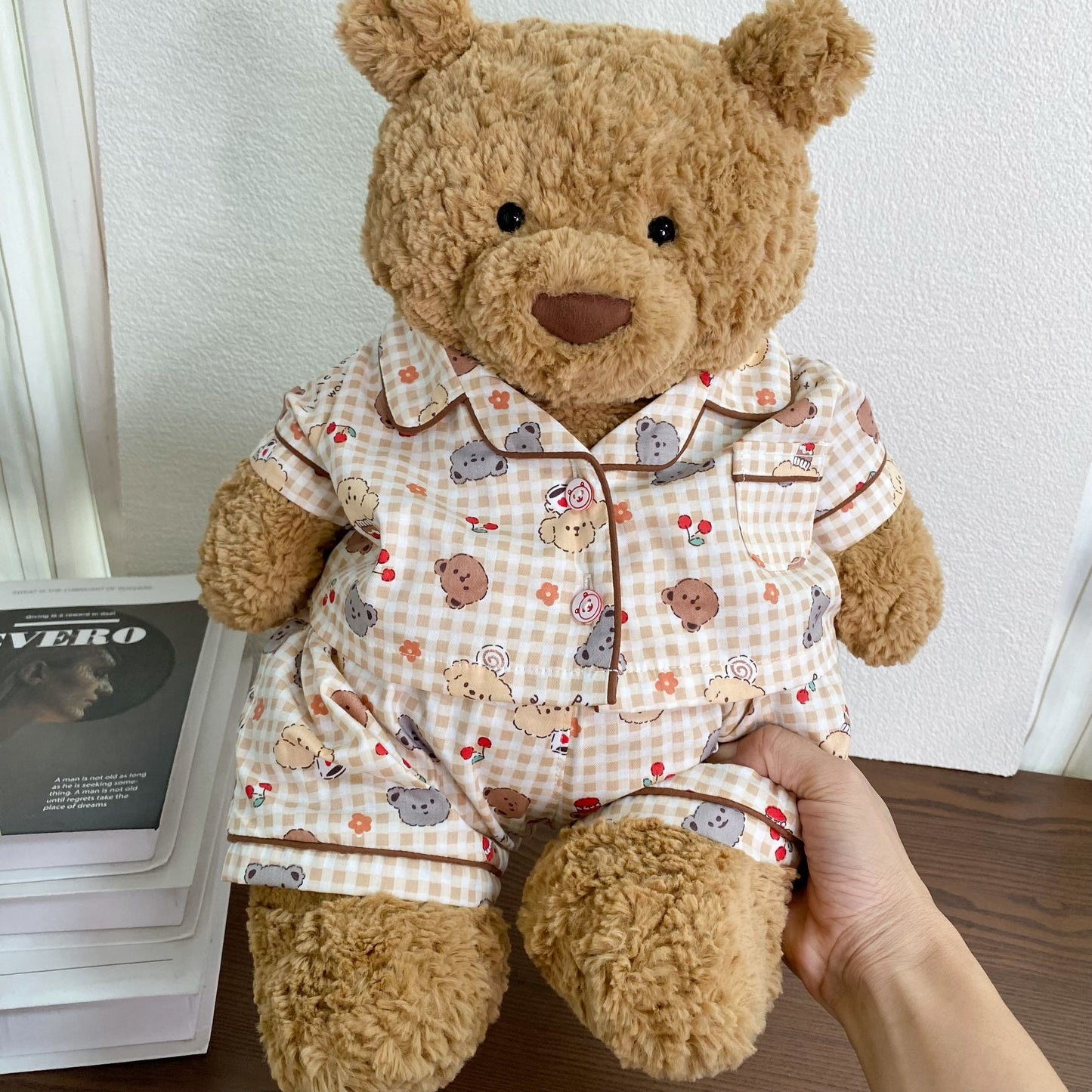 Cute Plaid Cartoon Pajama Set for Plush Bears (Clothing Only, Bear Not Included)