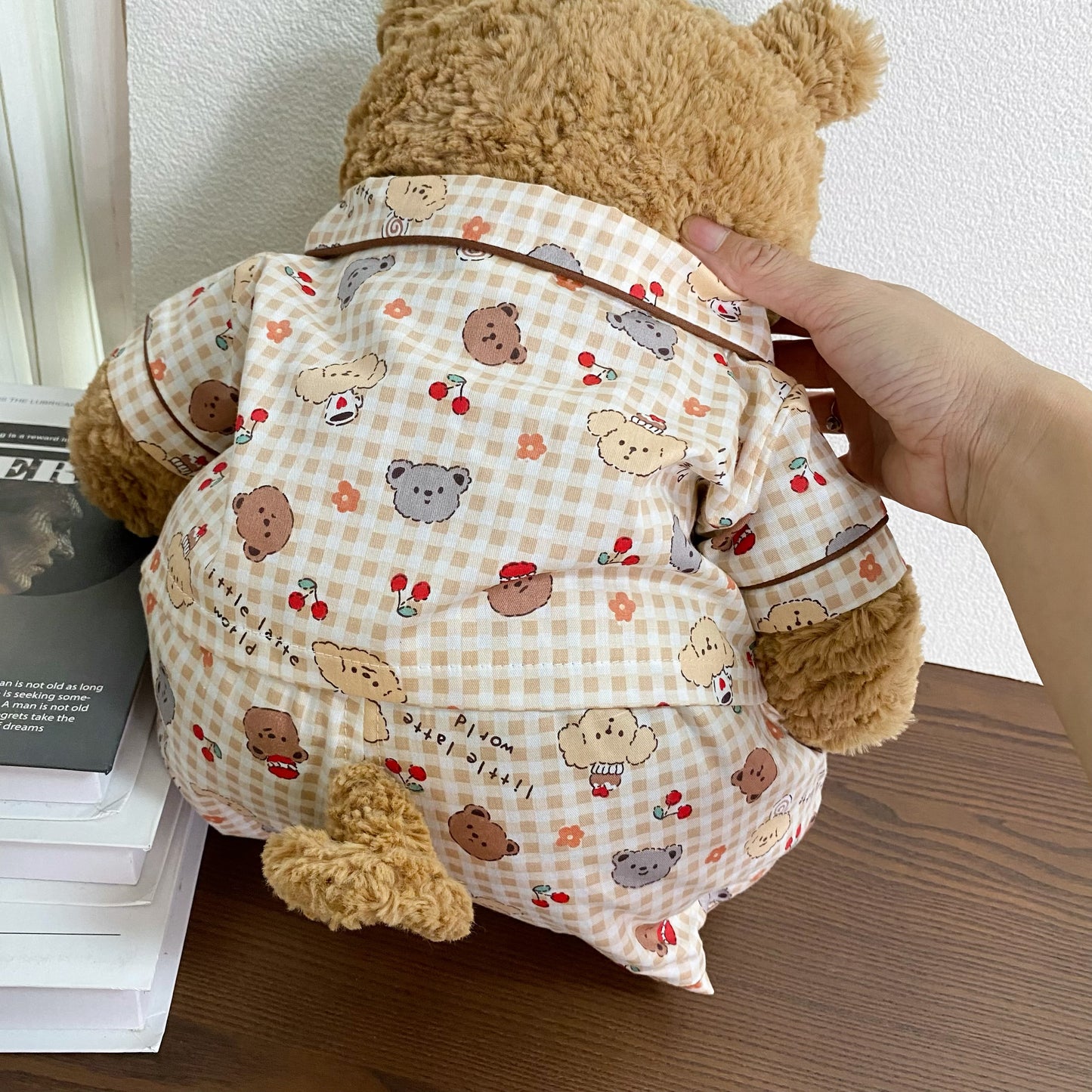 Cute Plaid Cartoon Pajama Set for Plush Bears (Clothing Only, Bear Not Included)