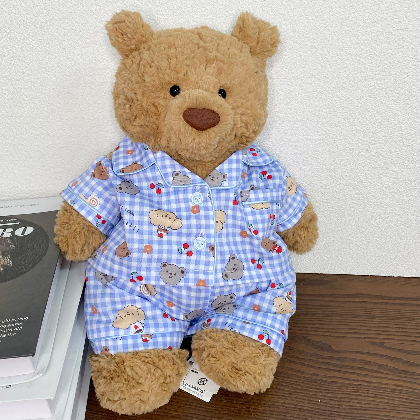 Cute Plaid Cartoon Pajama Set for Plush Bears (Clothing Only, Bear Not Included)