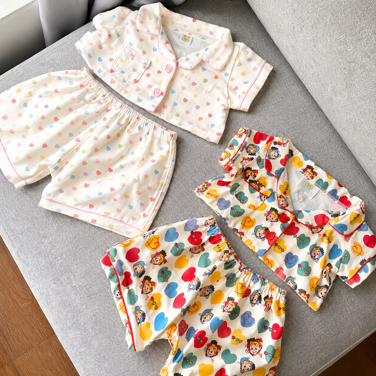 Handmade Cute Teddy Bear Pajama Set, Heart Pattern Top & Shorts, Plush Toy Clothes Only