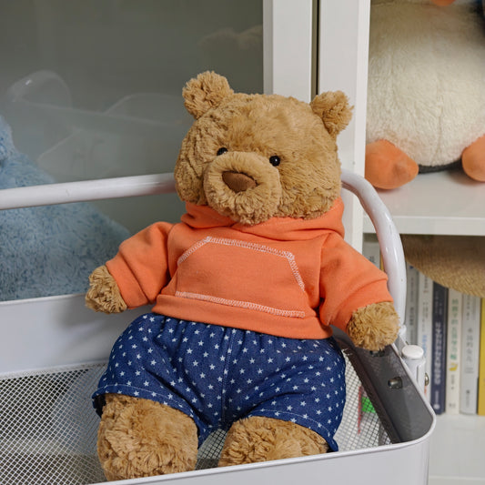 Handmade Cute Teddy Bear Hoodie & Star Shorts Set (Clothing Only, Plush Toy Not Included)