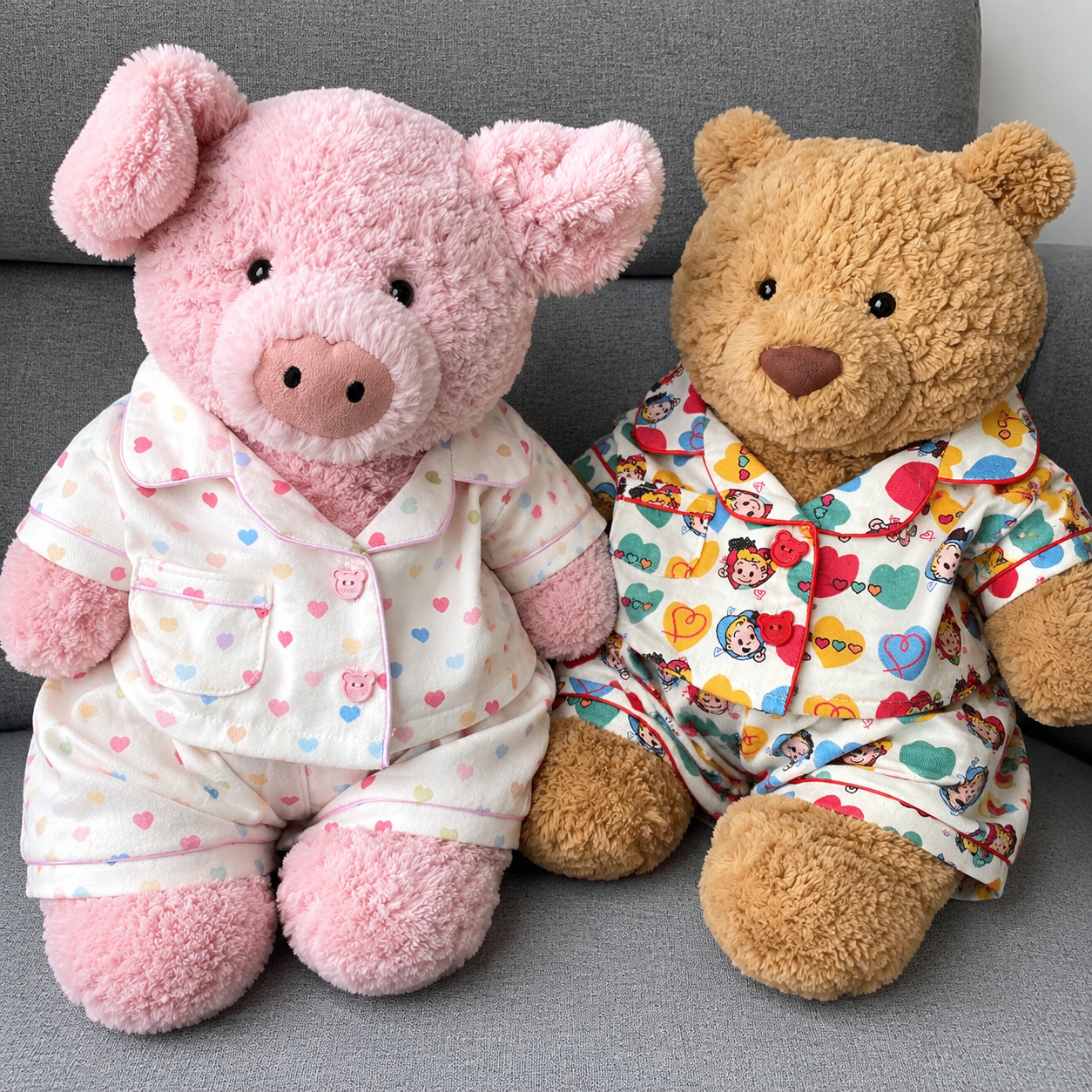 Handmade Cute Teddy Bear Pajama Set, Heart Pattern Top & Shorts, Plush Toy Clothes Only