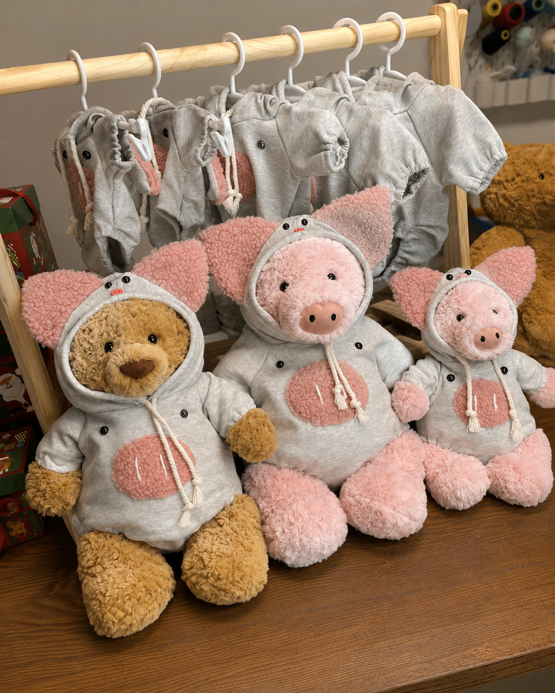 Cute Pig Plush Hoodie Jumpsuit Outfit – Handmade Stuffed Animal Clothes Only