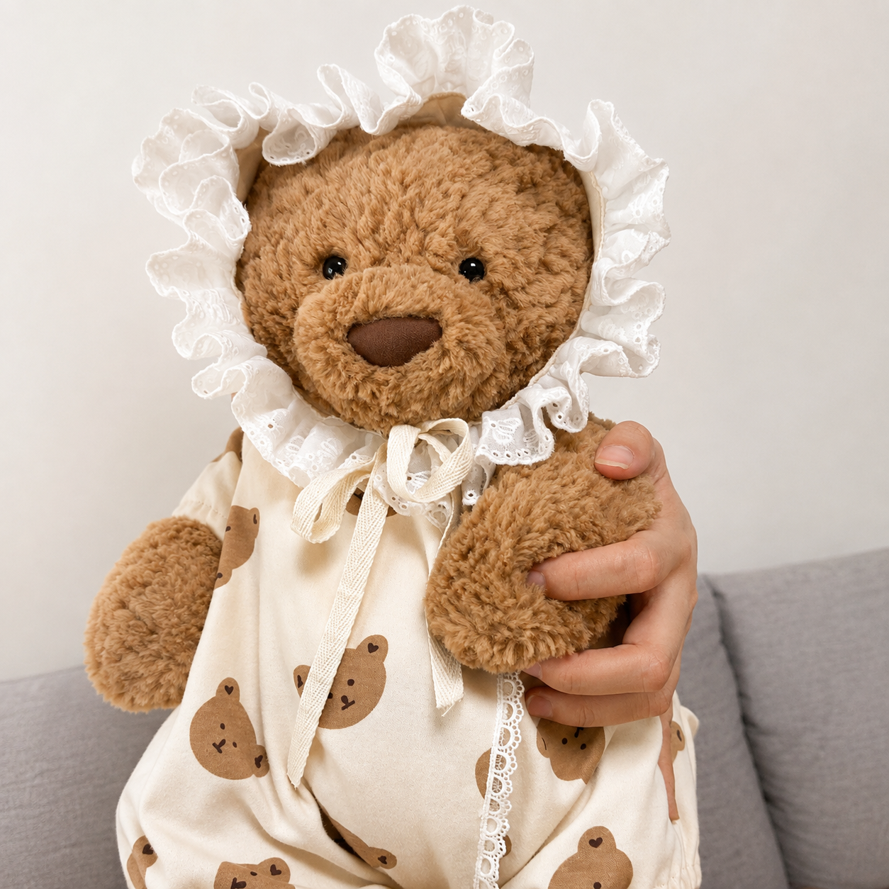 Handmade Cute Teddy Bear Baby Bonnet Romper Outfit (Clothing Only, Plush Toy Not Included)