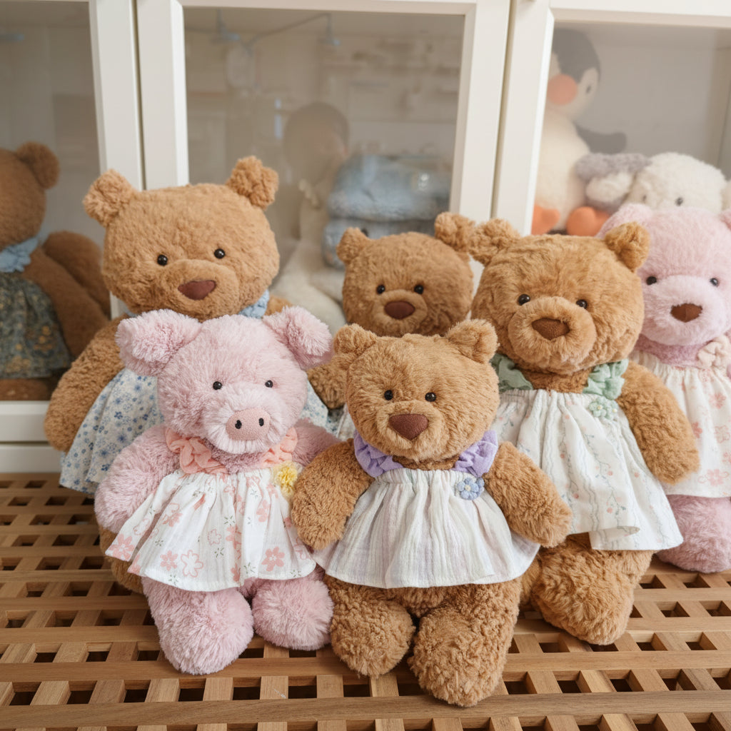 Cute Soft Teddy Bear Floral Dress Outfit Set – Clothes Only