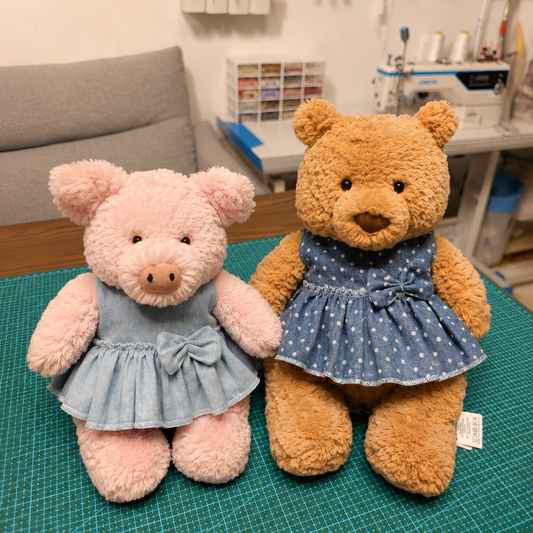 Handmade Cute Teddy Bear & Pig Denim Dress (Clothing Only, Plush Toy Not Included)