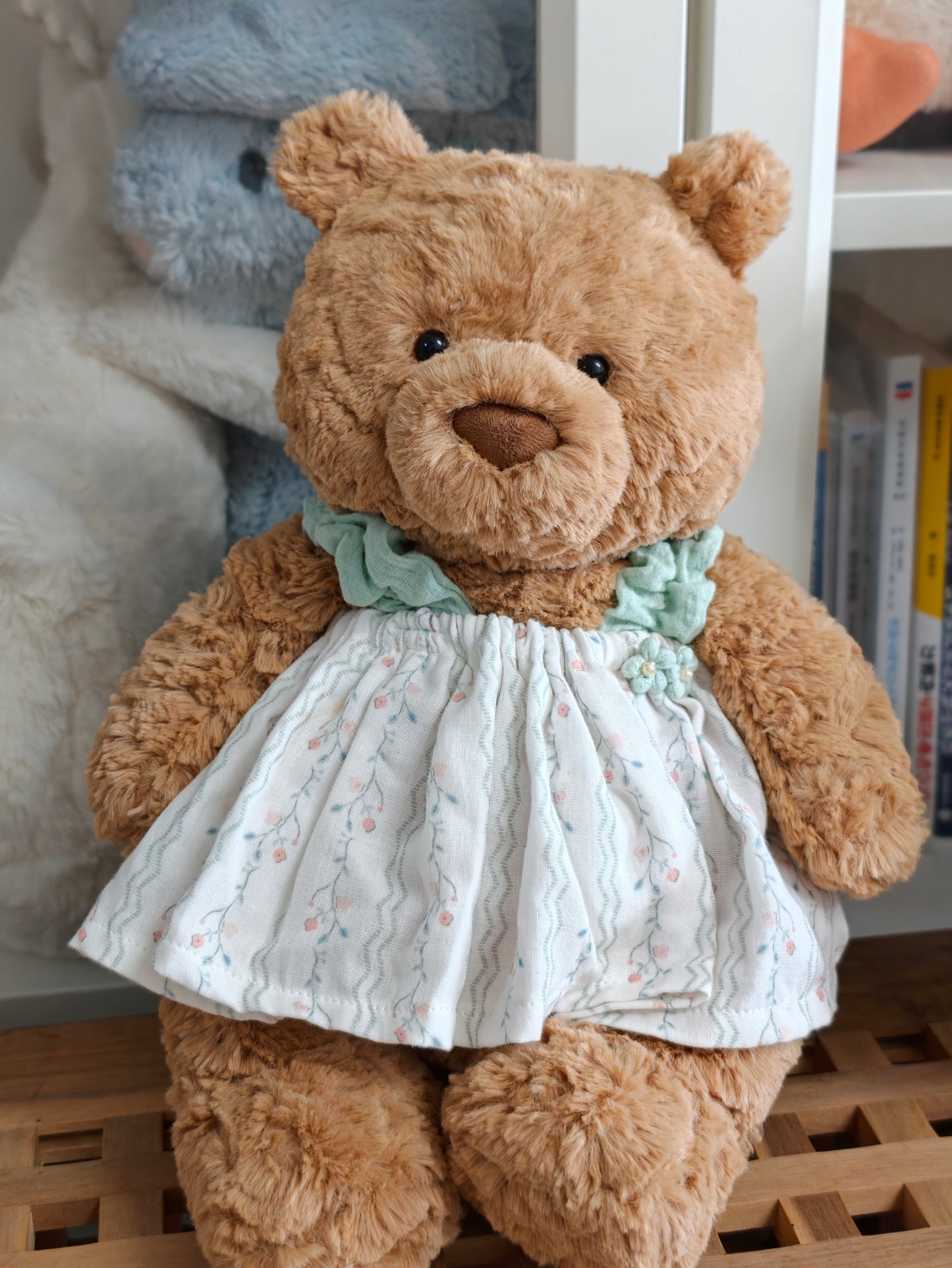 Cute Soft Teddy Bear Floral Dress Outfit Set – Clothes Only