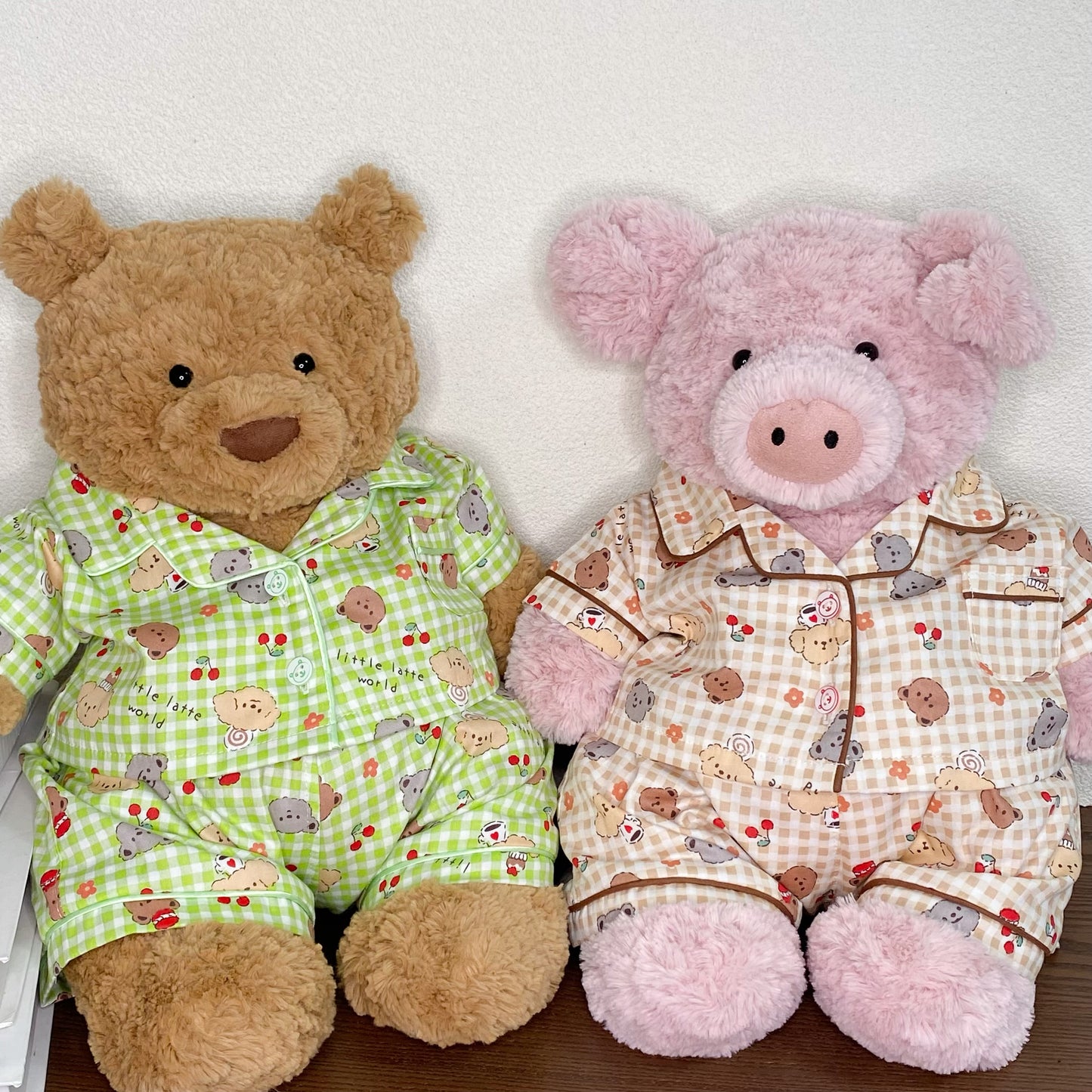 Cute Plaid Cartoon Pajama Set for Plush Bears (Clothing Only, Bear Not Included)