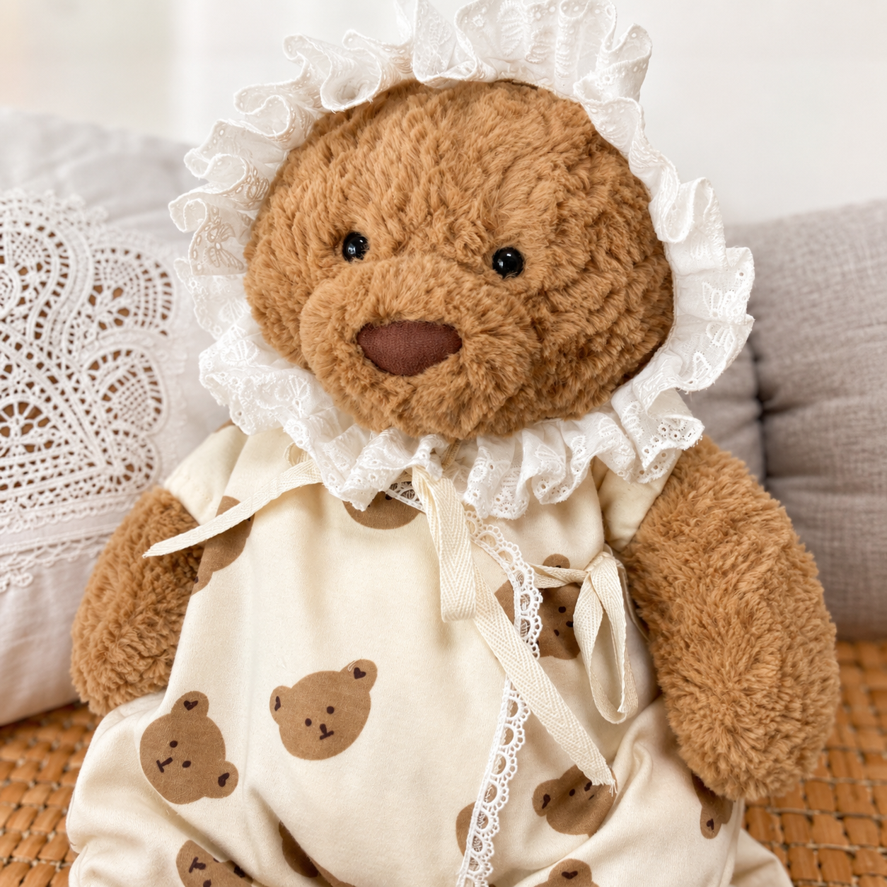 Handmade Cute Teddy Bear Baby Bonnet Romper Outfit (Clothing Only, Plush Toy Not Included)
