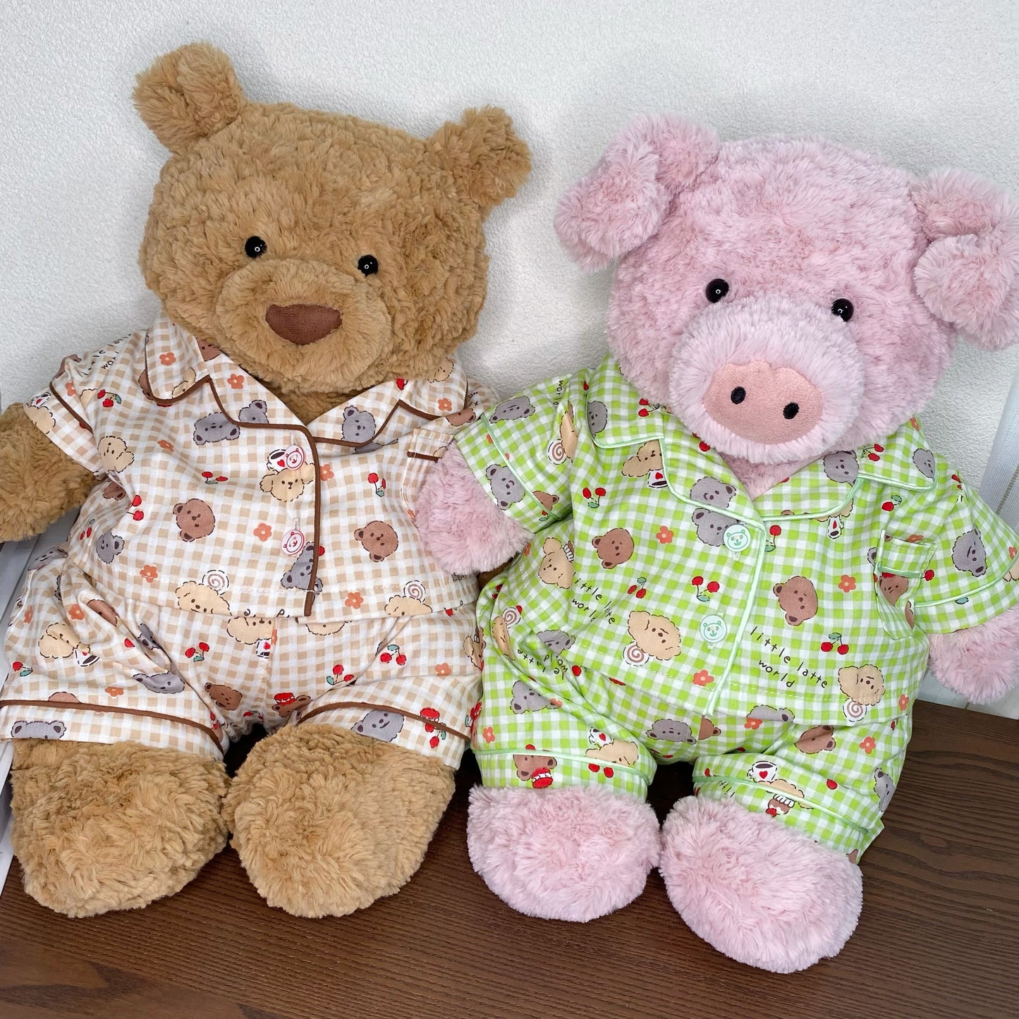 Cute Plaid Cartoon Pajama Set for Plush Bears (Clothing Only, Bear Not Included)
