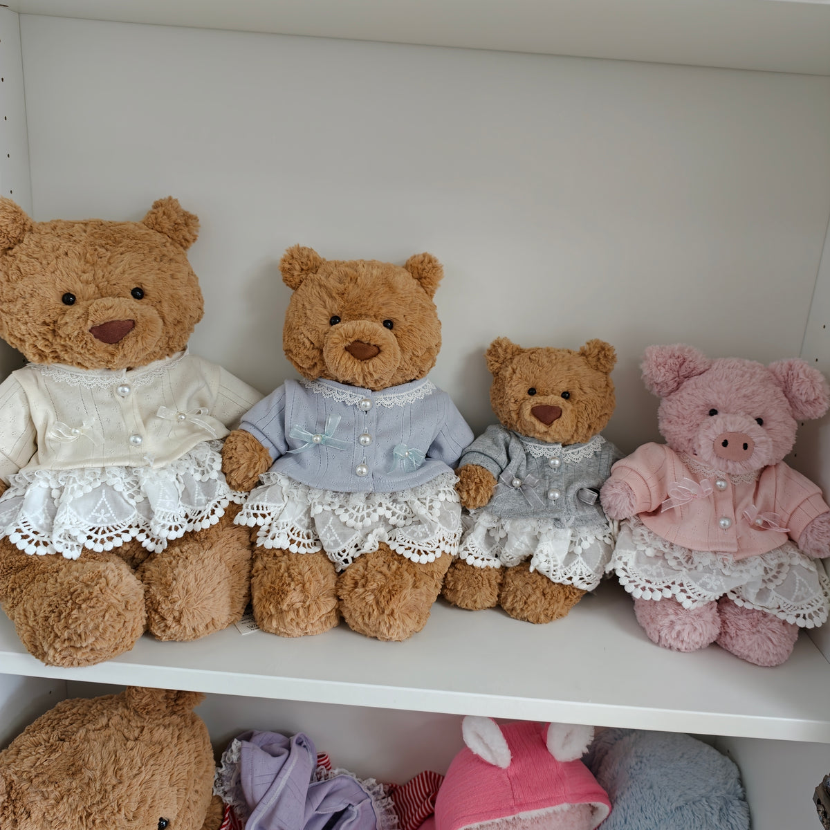 Handmade Cute Teddy Bear Cardigan & Lace Skirt Outfit Set (Clothing Only, Plush Toy Not Included)