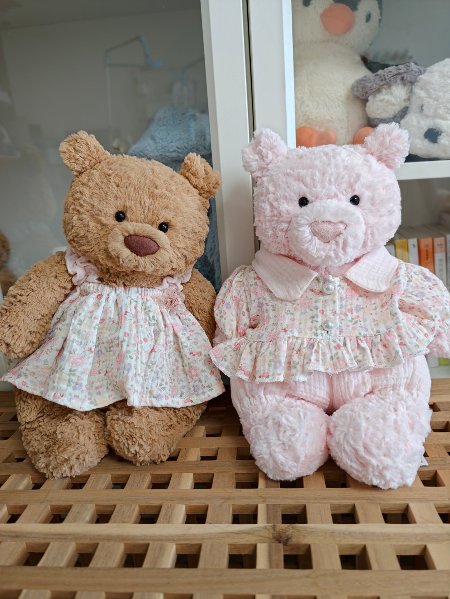 Cute Soft Teddy Bear Floral Dress Outfit Set – Clothes Only
