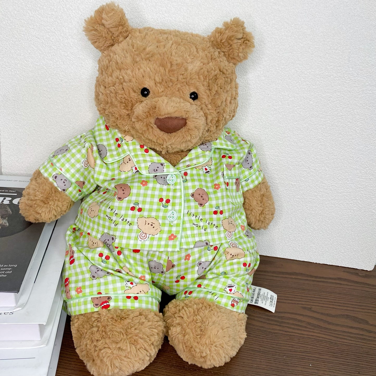 Cute Plaid Cartoon Pajama Set for Plush Bears (Clothing Only, Bear Not Included)