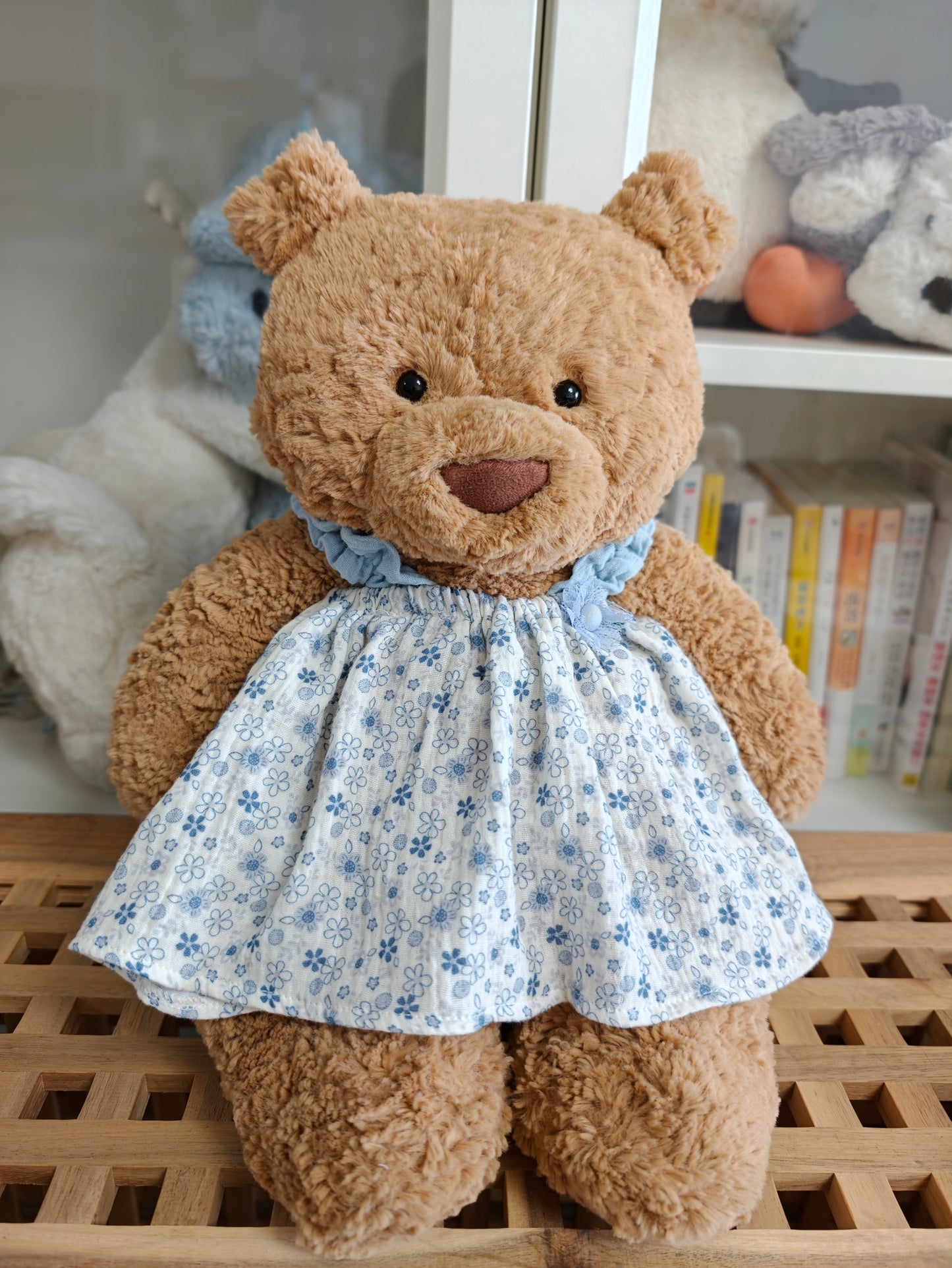 Cute Soft Teddy Bear Floral Dress Outfit Set – Clothes Only