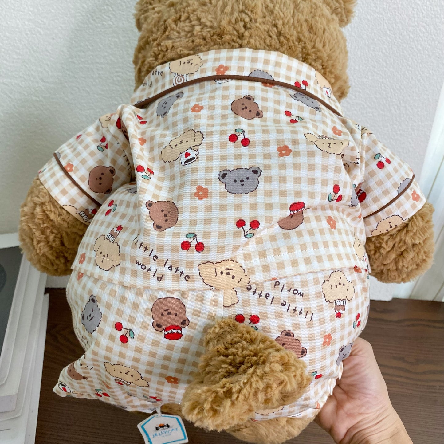 Cute Plaid Cartoon Pajama Set for Plush Bears (Clothing Only, Bear Not Included)