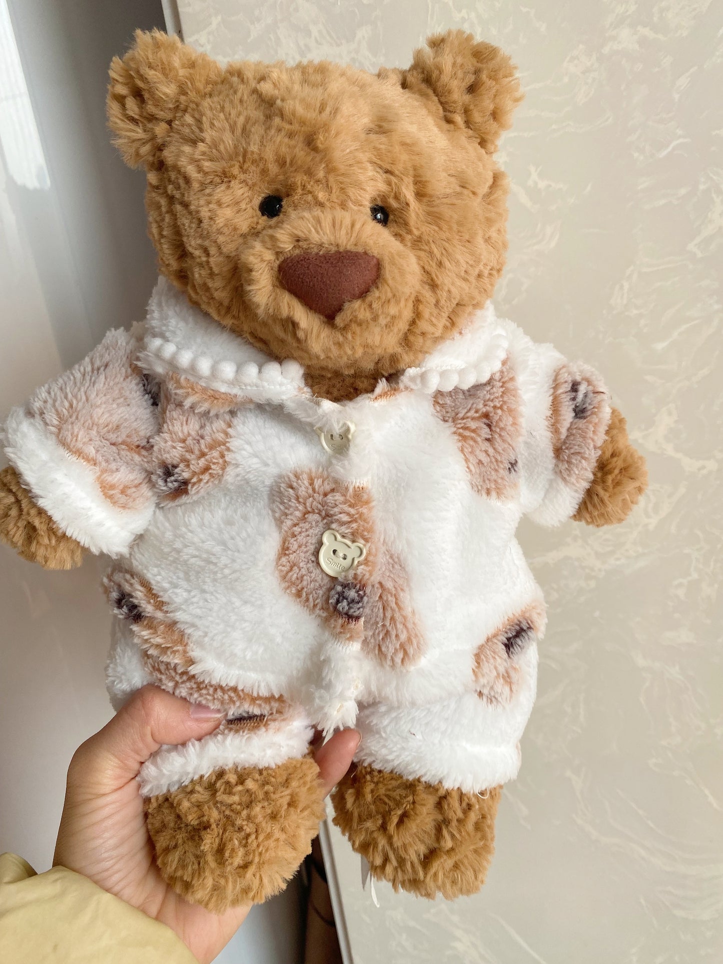 Handmade Teddy Bear Pajama Set with Brown Polka Dots & Bear Buttons | Cozy Plush Bear Clothes Only