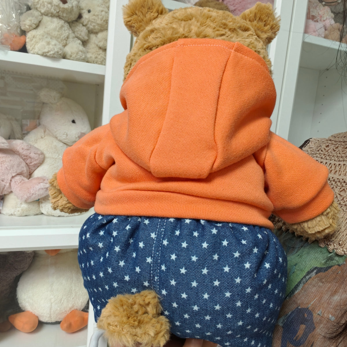 Handmade Cute Teddy Bear Hoodie & Star Shorts Set (Clothing Only, Plush Toy Not Included)