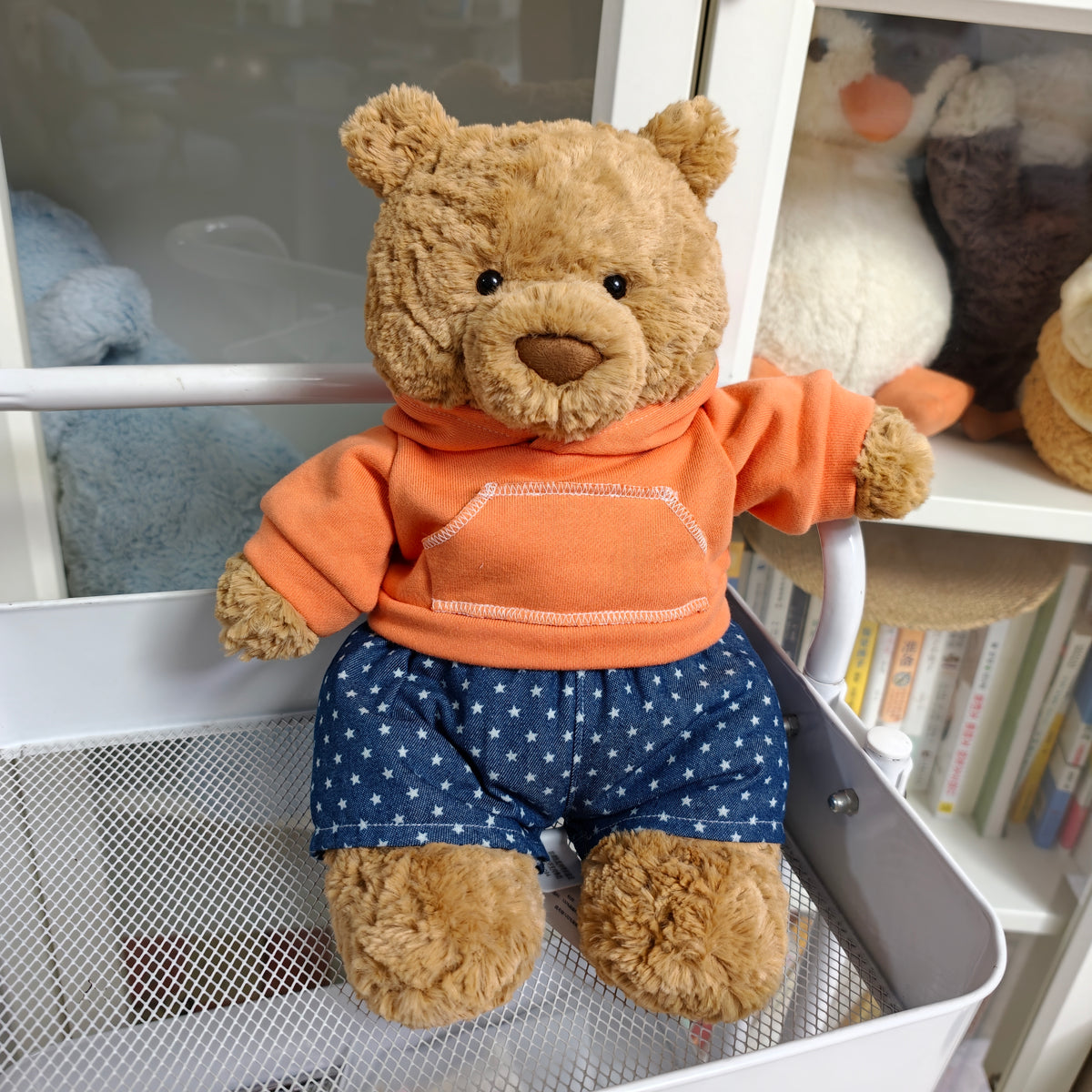 Handmade Cute Teddy Bear Hoodie & Star Shorts Set (Clothing Only, Plush Toy Not Included)
