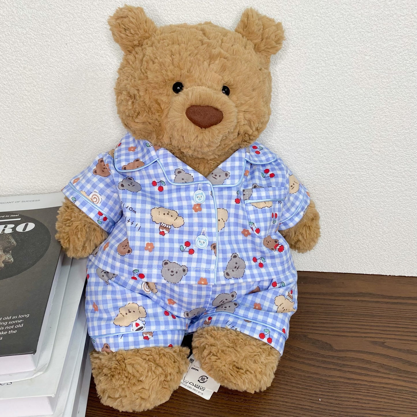 Cute Plaid Cartoon Pajama Set for Plush Bears (Clothing Only, Bear Not Included)
