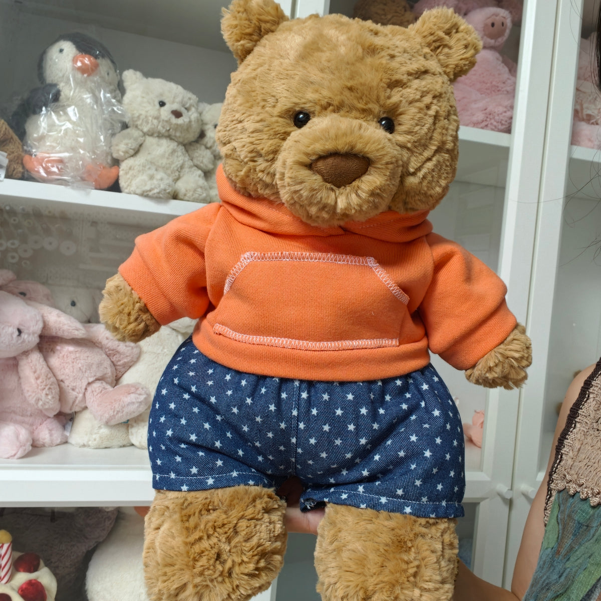 Handmade Cute Teddy Bear Hoodie & Star Shorts Set (Clothing Only, Plush Toy Not Included)