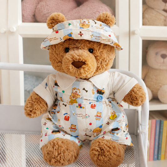 Handmade Cute Teddy Bear Overalls 3-Piece Outfit Set with Hat (Clothing Only, Plush Toy Not Included)