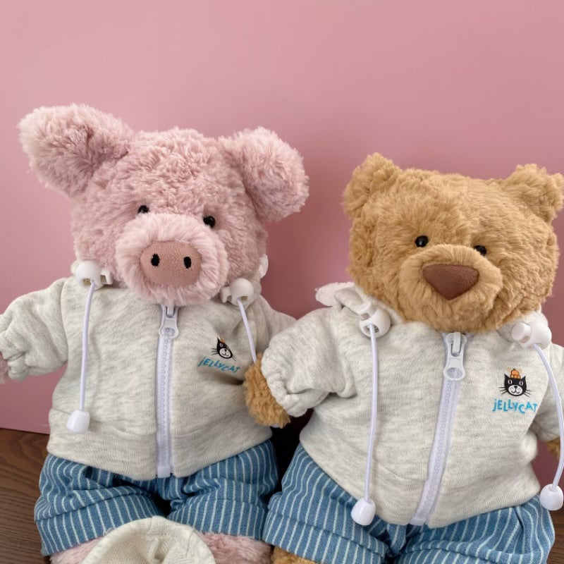 Handmade Bear & Pig Hoodie Jacket Set (Clothes Only, Plush Toy Not Included)