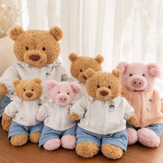 Handmade Bear & Pig Hoodie Jacket Set (Clothes Only, Plush Toy Not Included)