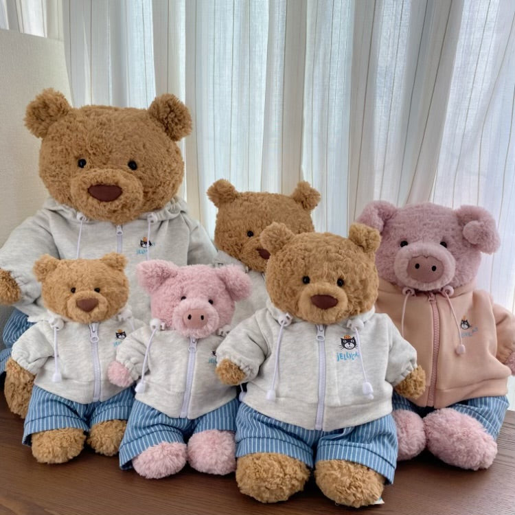 Handmade Bear & Pig Hoodie Jacket Set (Clothes Only, Plush Toy Not Included)