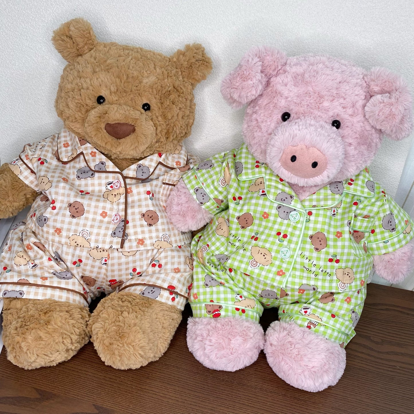 Cute Plaid Cartoon Pajama Set for Plush Bears (Clothing Only, Bear Not Included)