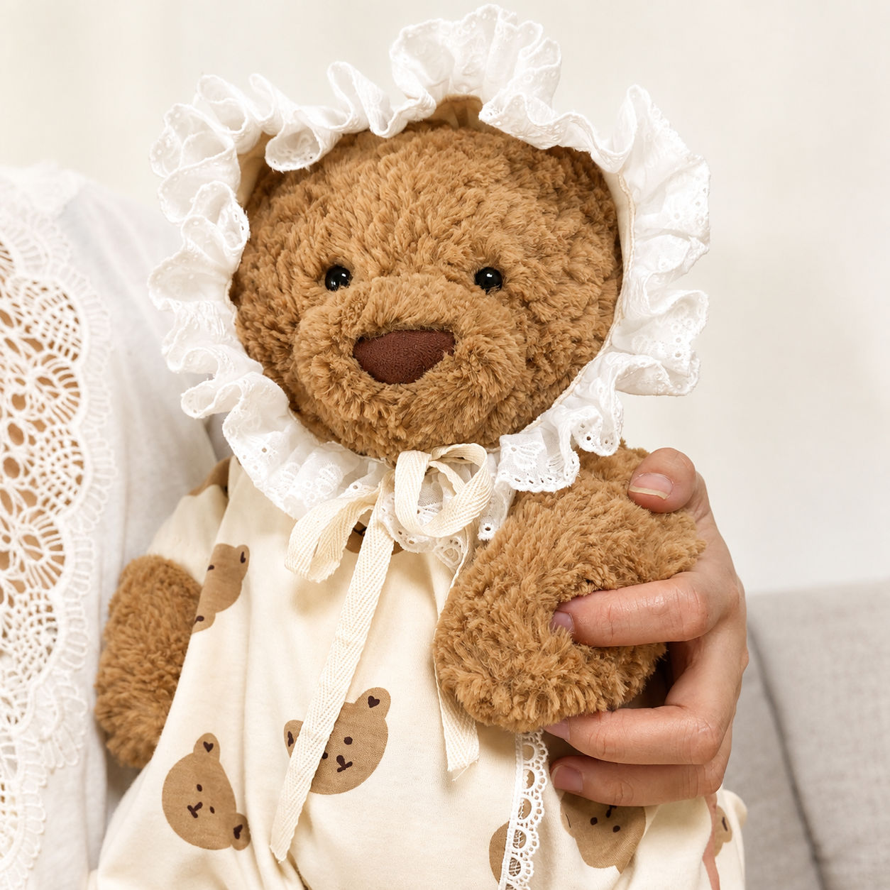 Handmade Cute Teddy Bear Baby Bonnet Romper Outfit (Clothing Only, Plush Toy Not Included)