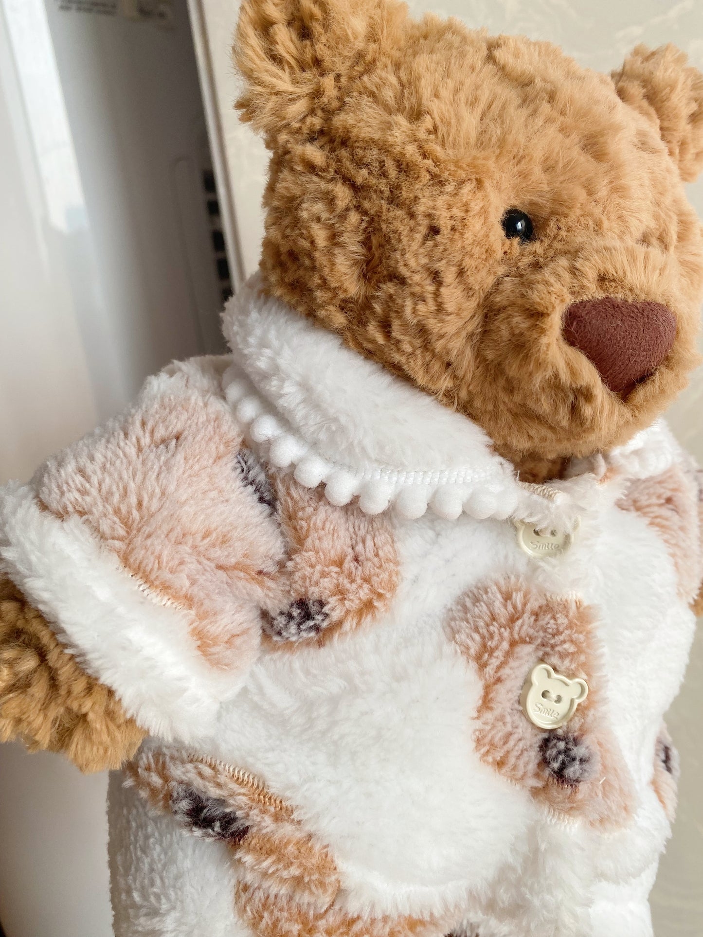 Handmade Teddy Bear Pajama Set with Brown Polka Dots & Bear Buttons | Cozy Plush Bear Clothes Only