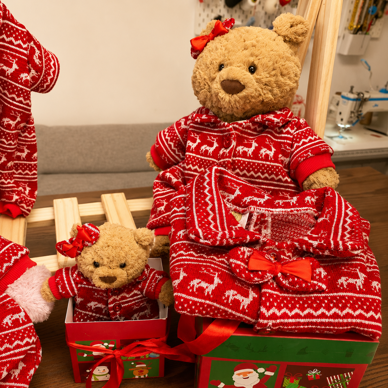 Handmade Christmas Red Knit Sweater Outfit for Teddy Bears | Cozy Holiday Plush Bear Clothes