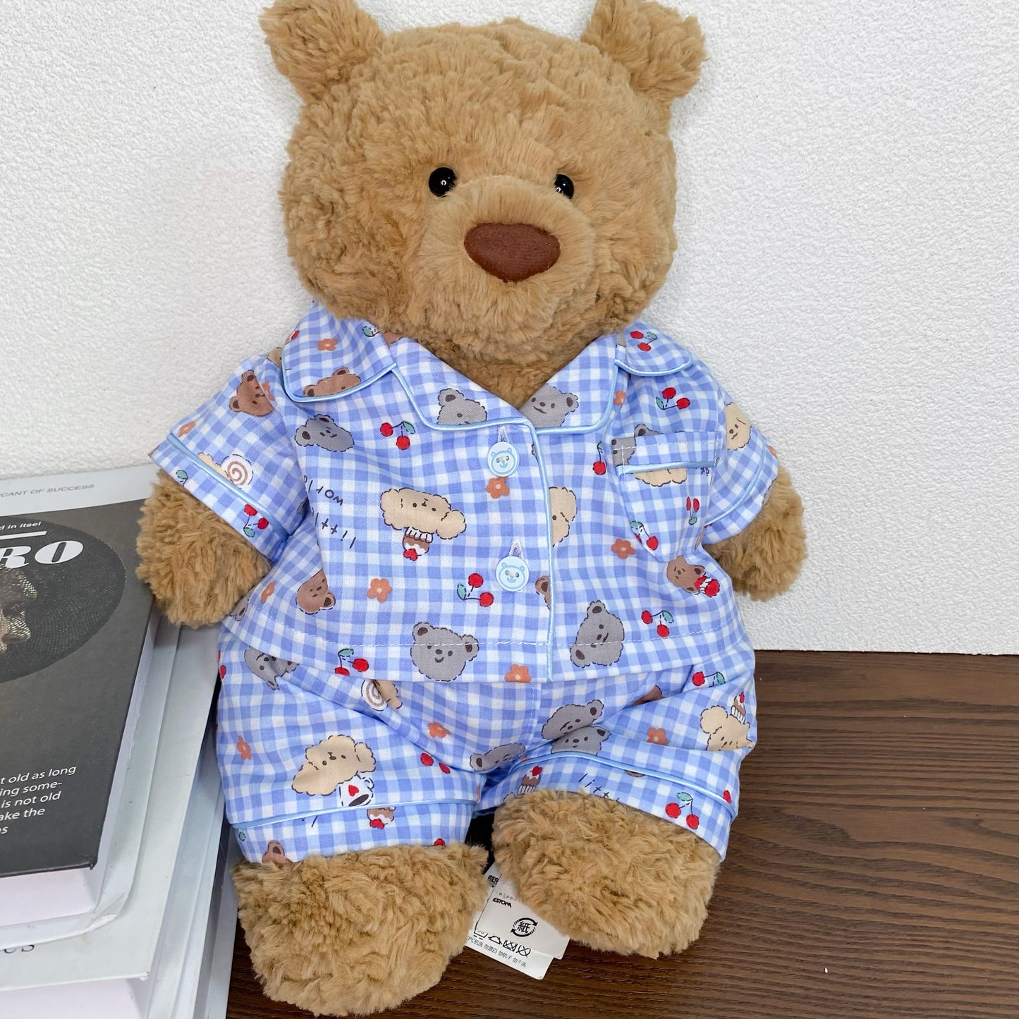 Cute Plaid Cartoon Pajama Set for Plush Bears (Clothing Only, Bear Not Included)