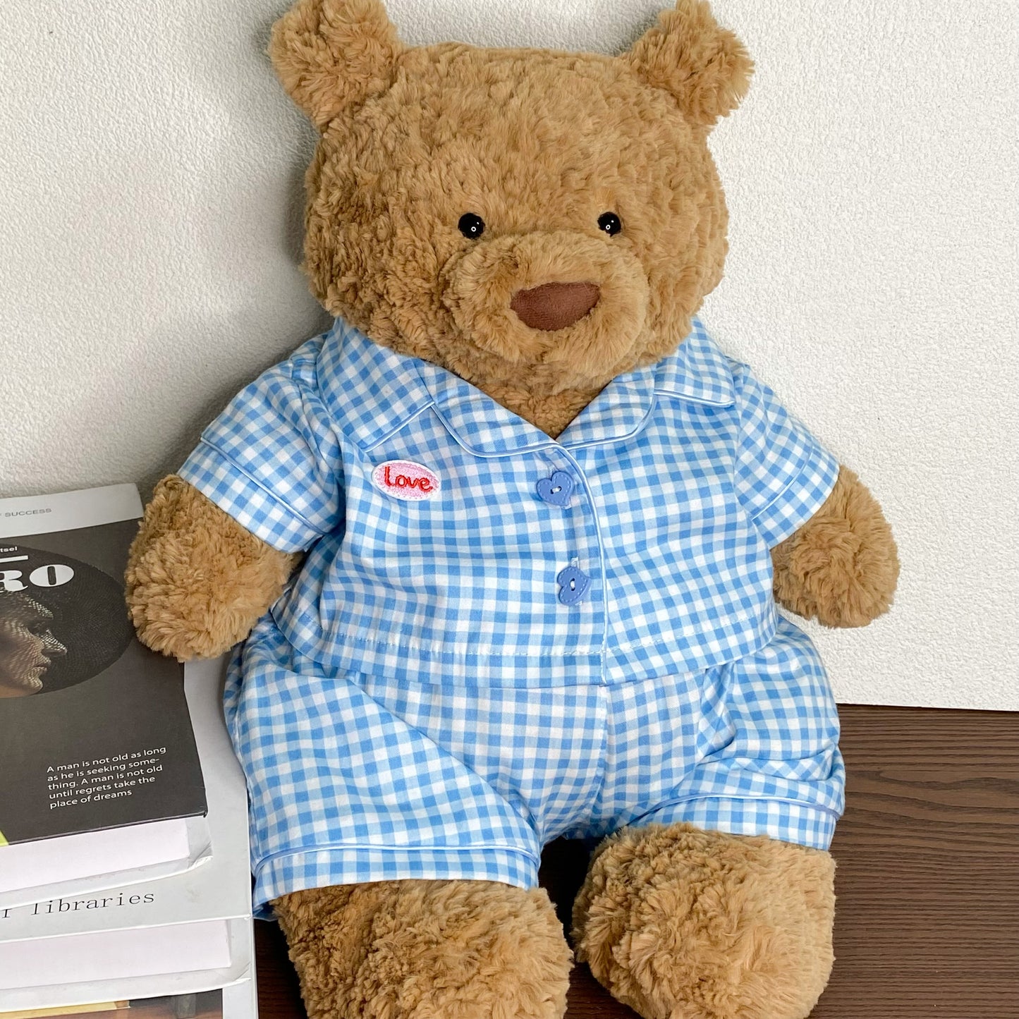 Cute Plaid Cartoon Pajama Set for Plush Bears (Clothing Only, Bear Not Included)