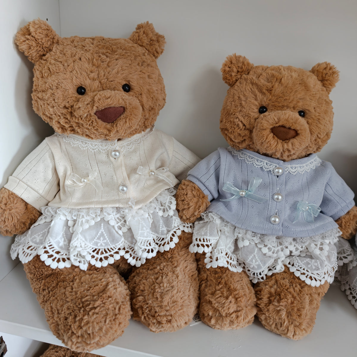 Handmade Cute Teddy Bear Cardigan & Lace Skirt Outfit Set (Clothing Only, Plush Toy Not Included)
