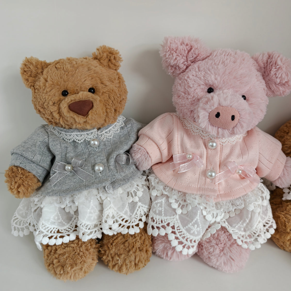 Handmade Cute Teddy Bear Cardigan & Lace Skirt Outfit Set (Clothing Only, Plush Toy Not Included)